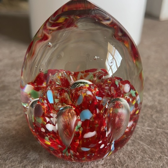 Vintage Egg Glass Paperweight NORLEANS Japan Blow Glass Art Retro Red Gift - Picture 3 of 8